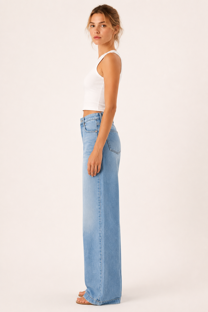 Baggy jeans voor dames met hoge taille, wijde pijpen en een rechte pasvorm - Marlene