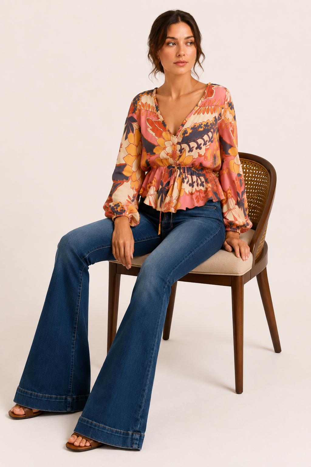 Elastische damesjeans met middelhoge taille en wijde pijpen - Elke