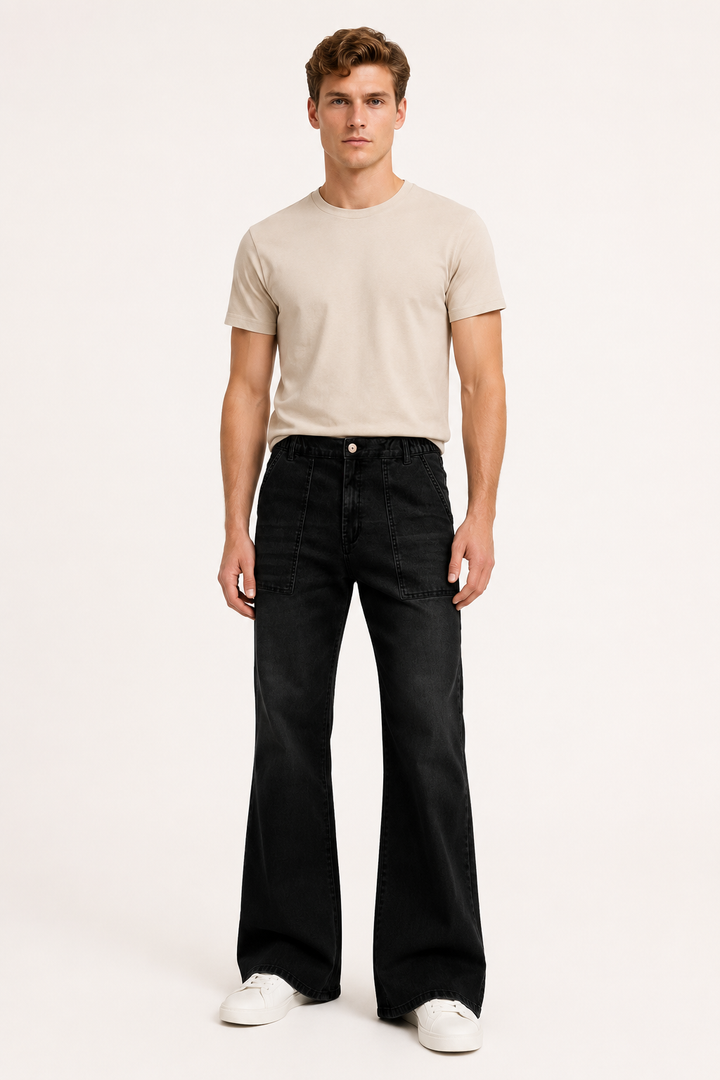 Herenjeans met wijde pijpen in licht gewassen denim - Konrad