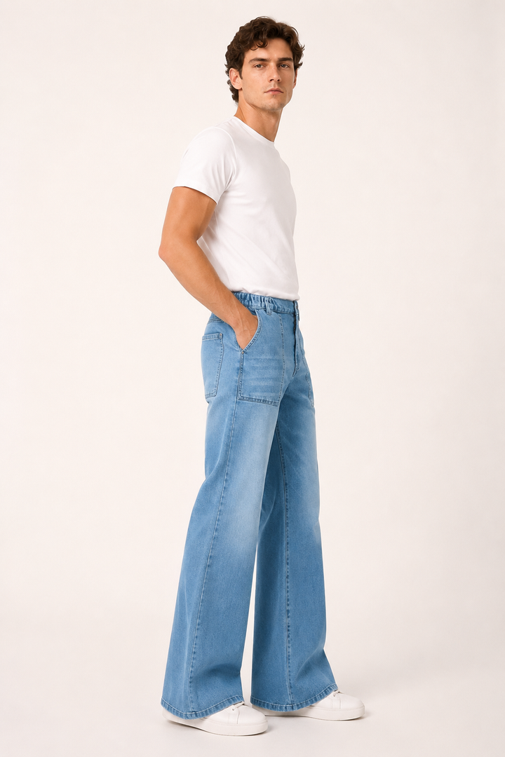 Herenjeans met wijde pijpen in licht gewassen denim - Konrad