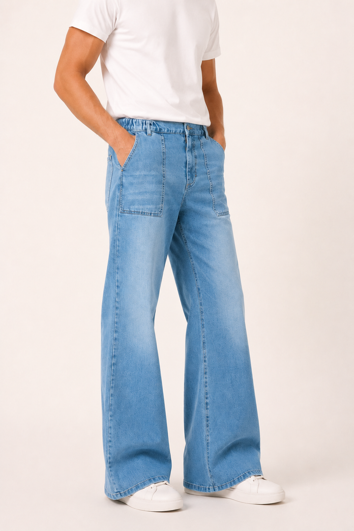 Herenjeans met wijde pijpen in licht gewassen denim - Konrad