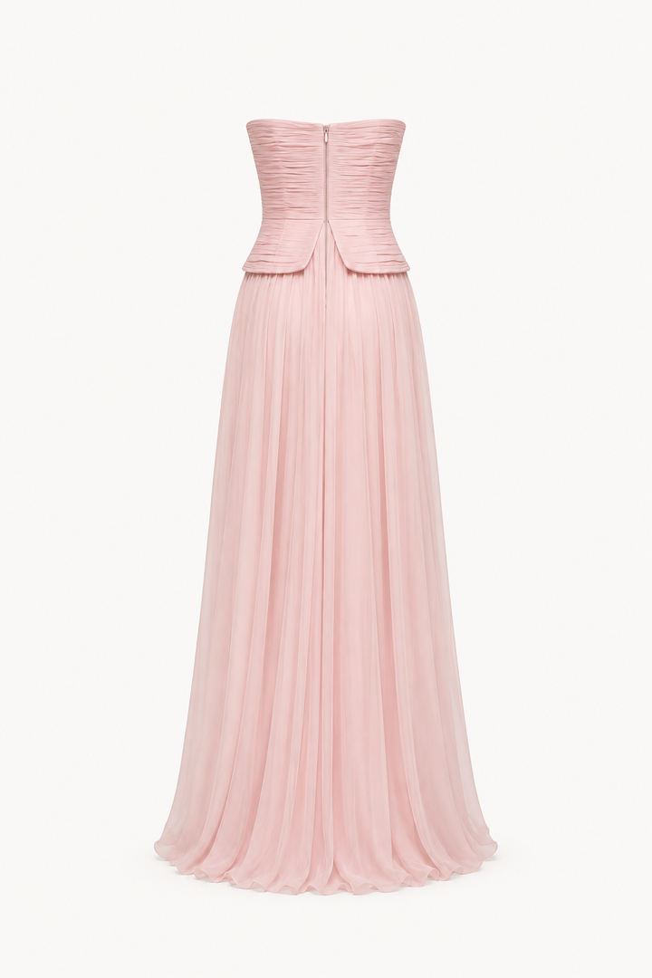 Elegante lange strapless geplooide jurk voor dames - Enice