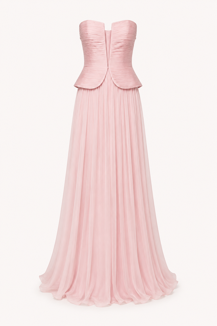Elegante lange strapless geplooide jurk voor dames - Enice