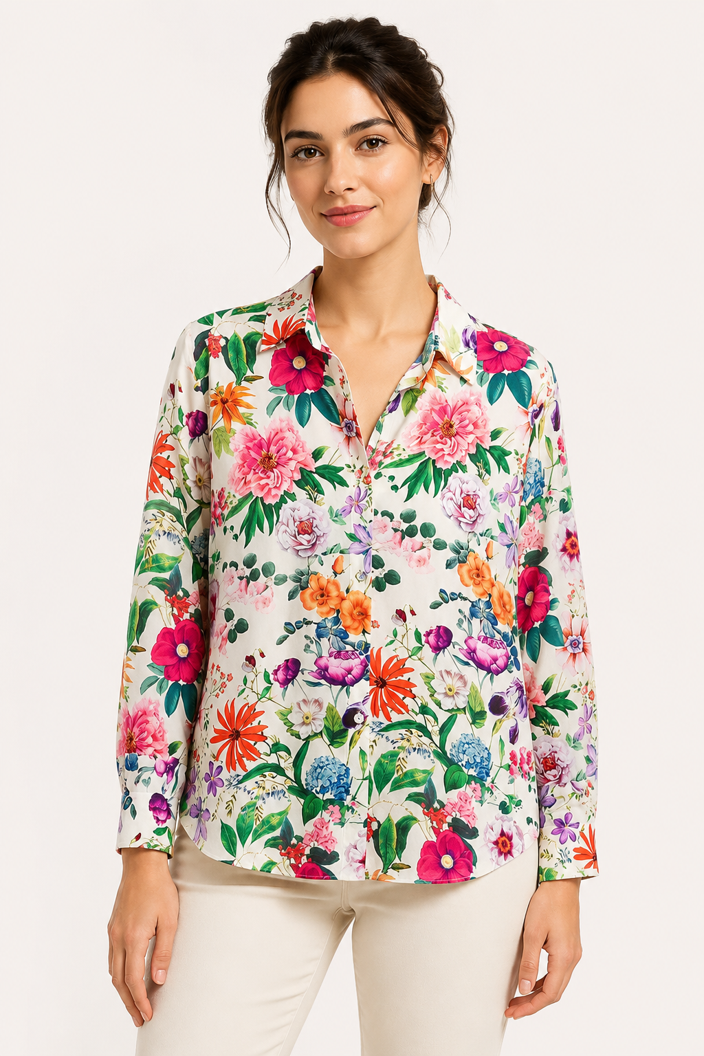 Gebloemde damesblouse met lange mouwen - Katrin