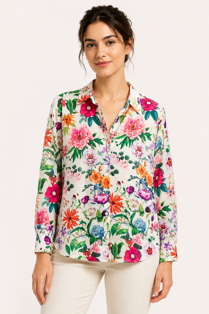 Gebloemde damesblouse met lange mouwen - Katrin