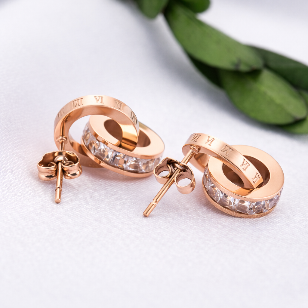 Roségoudkleurige dameshoepel met kristallen