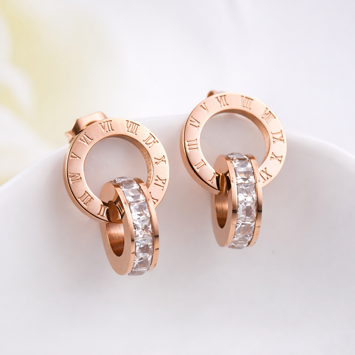 Roségoudkleurige dameshoepel met kristallen