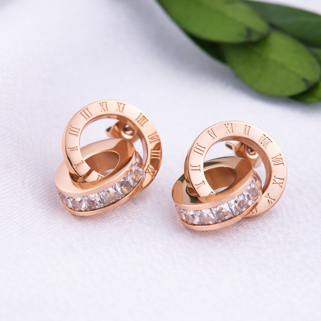 Roségoudkleurige dameshoepel met kristallen