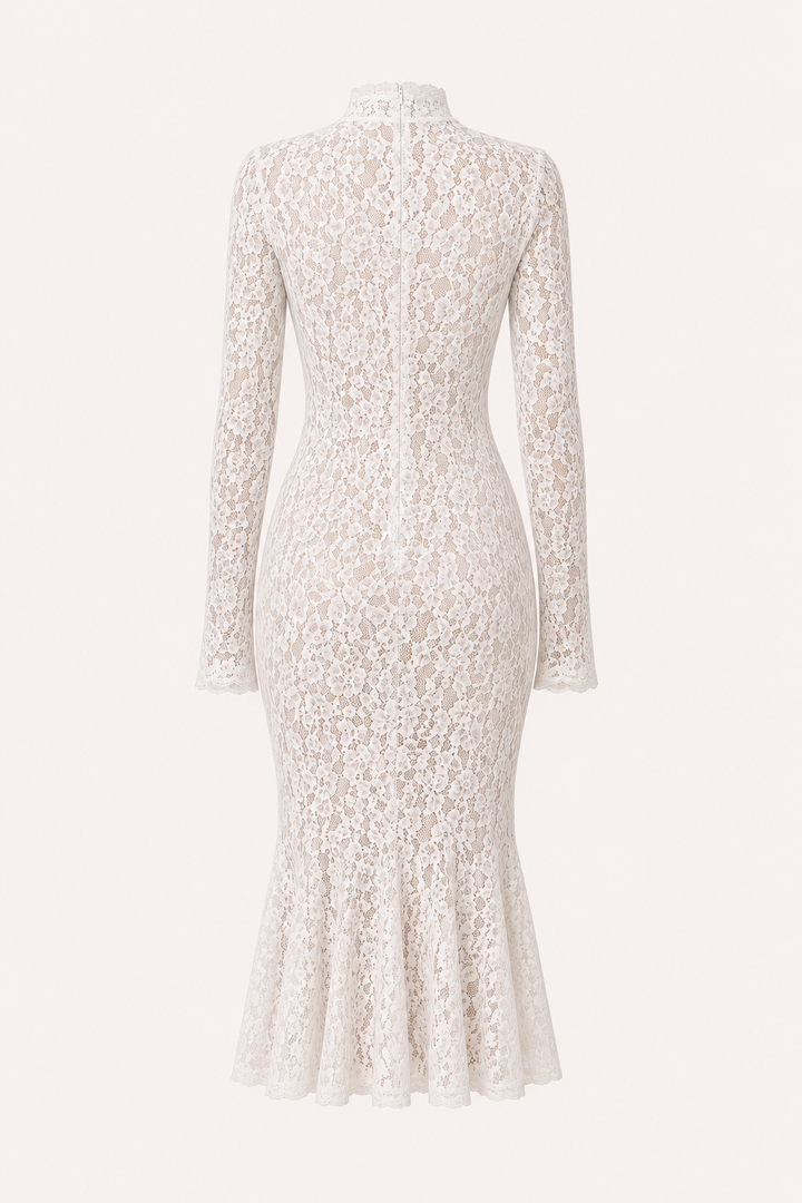Elegante midi-jurk met kant en hoge hals voor dames - Samara