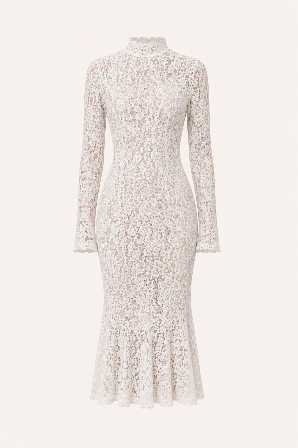 Elegante midi-jurk met kant en hoge hals voor dames - Samara