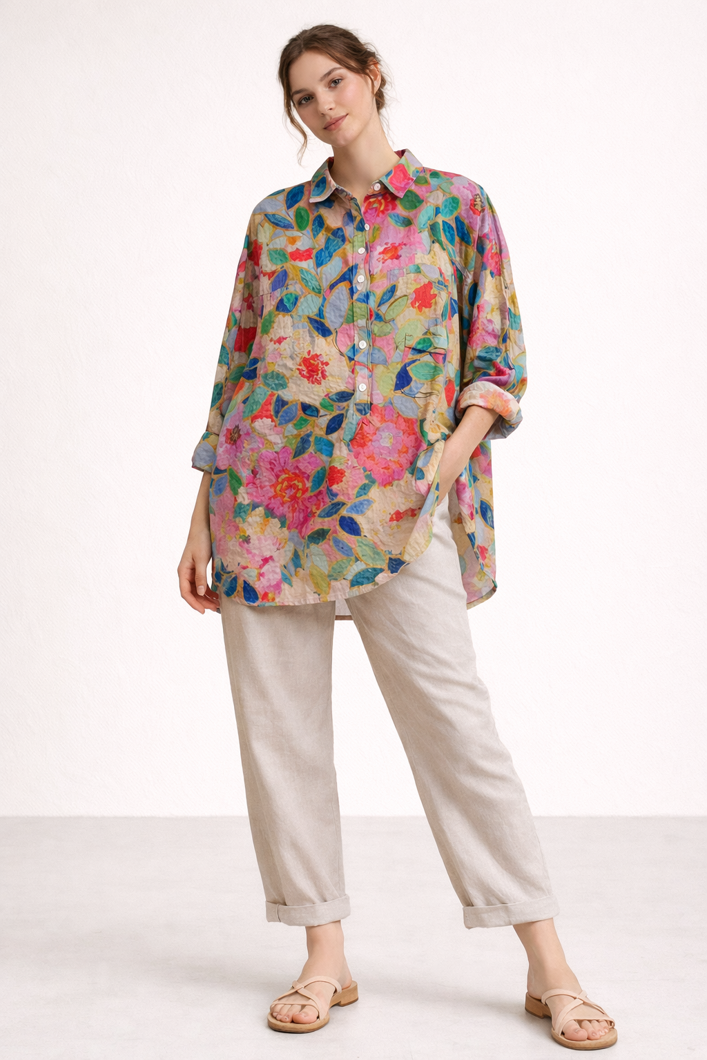 Damesblouse lange mouw casual zomerprint - Gerlinde