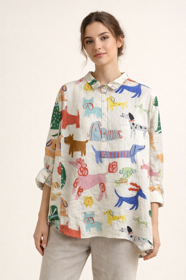 Damesblouse lange mouw casual zomerprint - Gerlinde