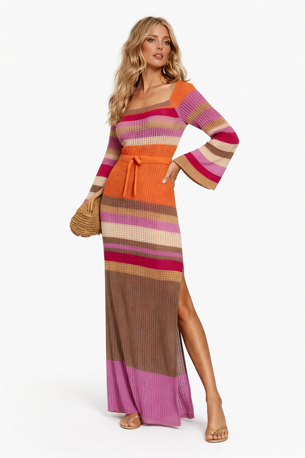 Gebreide damesjurk met open rechte hals - Sophie