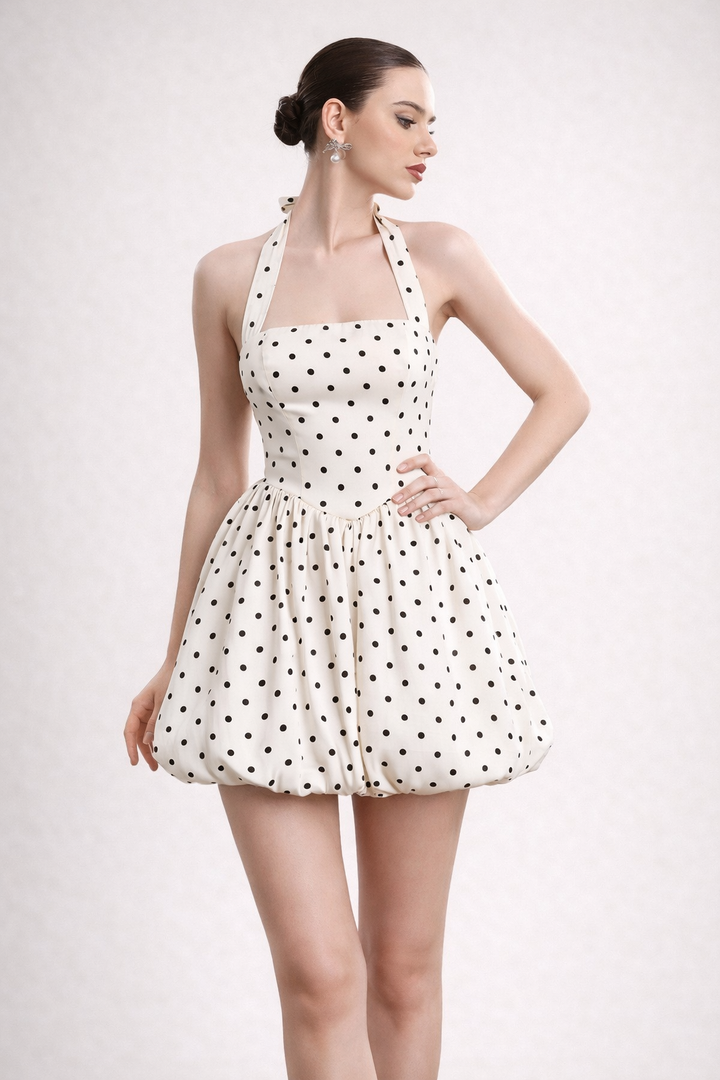 Kort damesjurkje met halternek en ballonrok - Doris