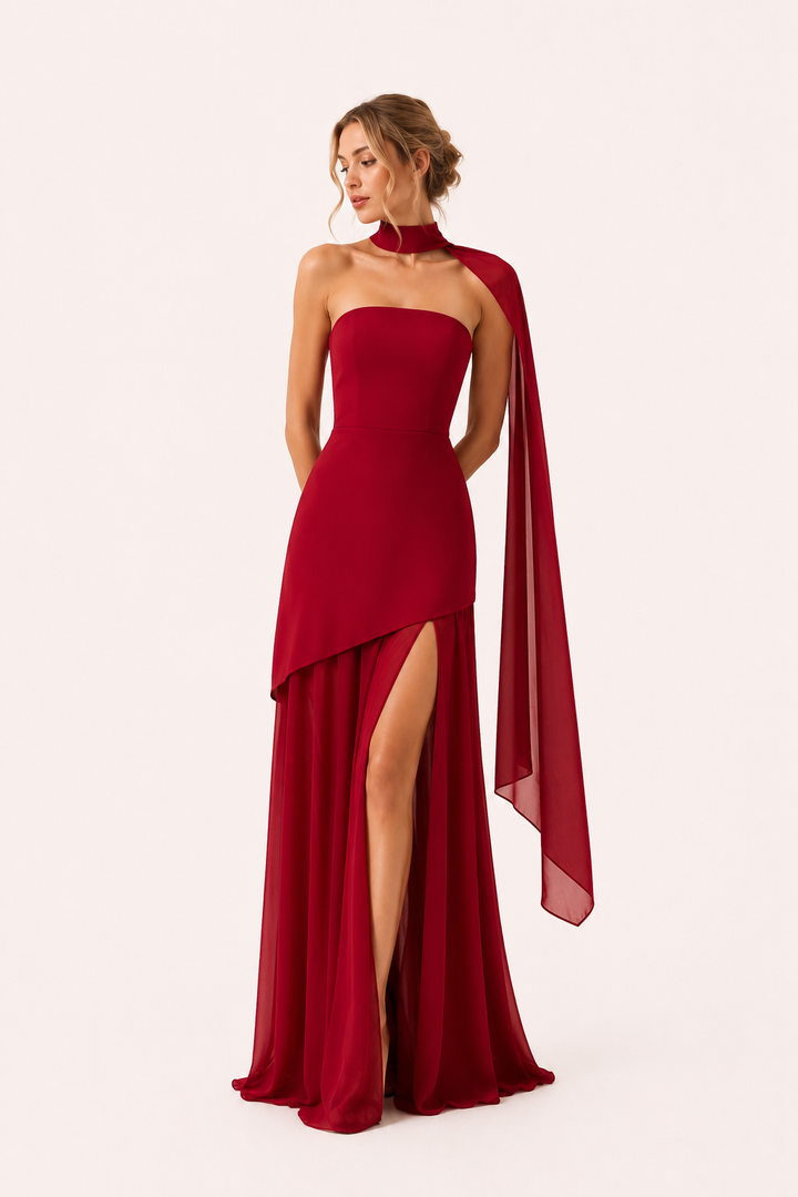 Elegante, lange bruiloftsgastjurk met hoge split - Sabine
