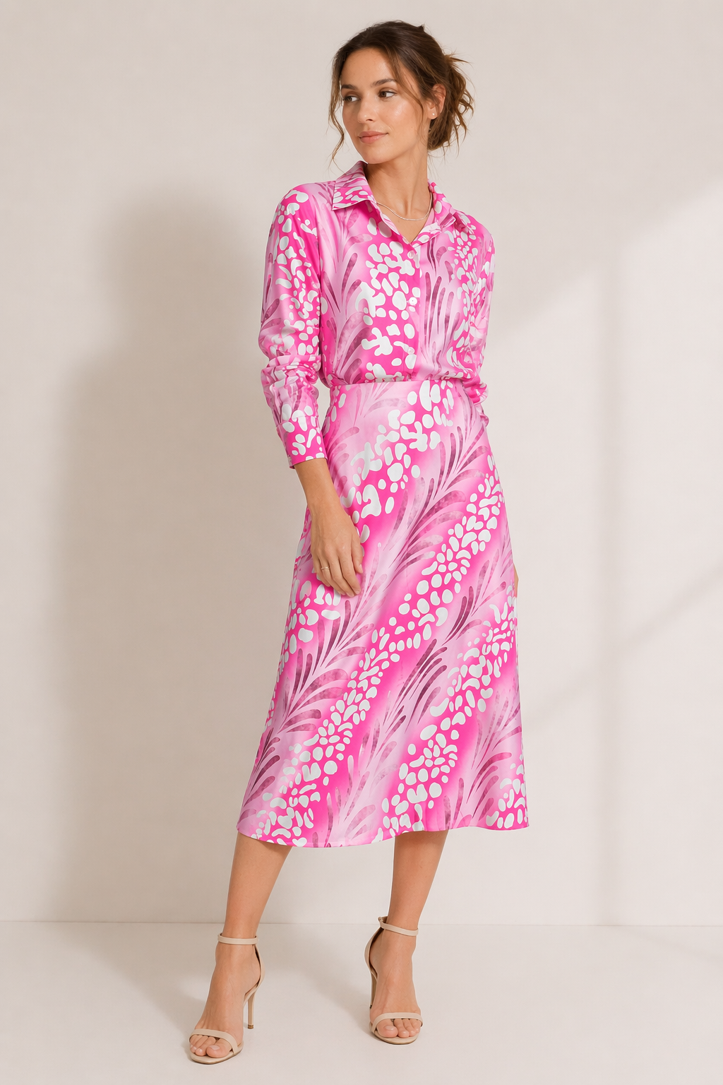 Damesset lange mouwen blouse lange rok print elegant casual - Amanda