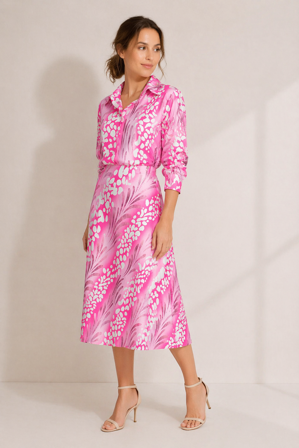 Damesset lange mouwen blouse lange rok print elegant casual - Amanda