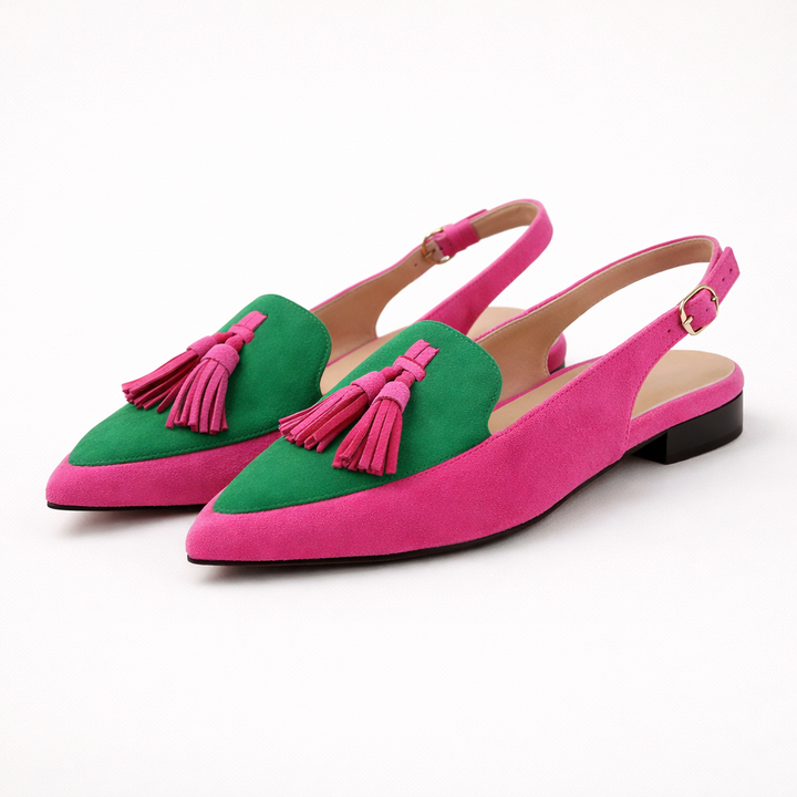 Platte damesschoenen met open hiel en decoratief kwastje - Amaya