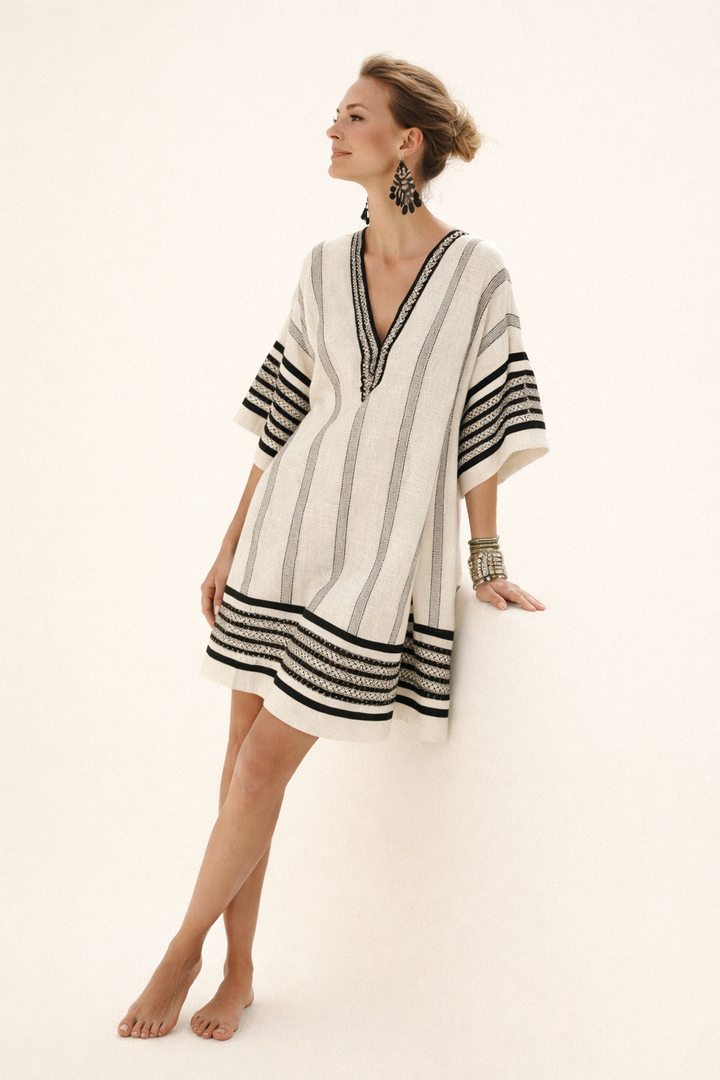 Dames midi-jurk met losse print in strandstijl - Karina
