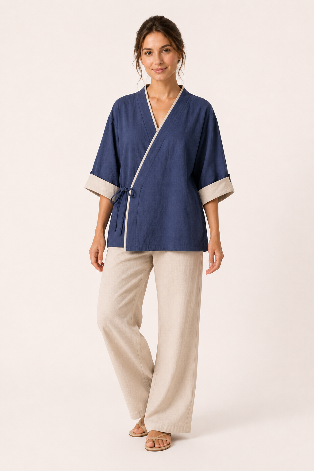 Dames kimono gekruiste blouse met biezen - Frida