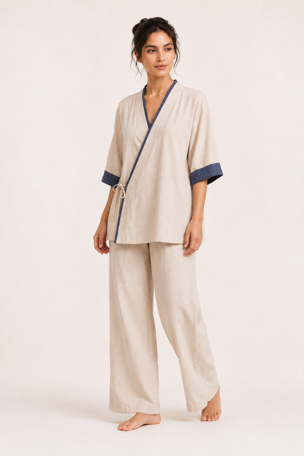 Dames kimono gekruiste blouse met biezen - Frida