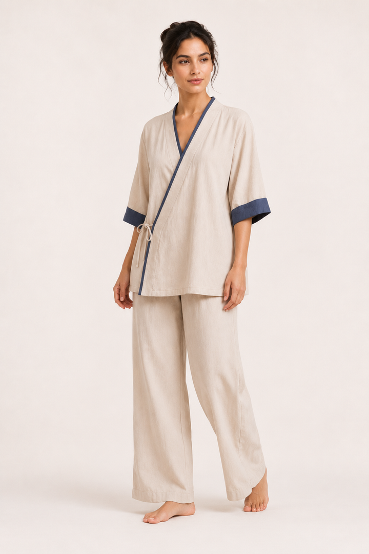 Dames kimono gekruiste blouse met biezen - Frida