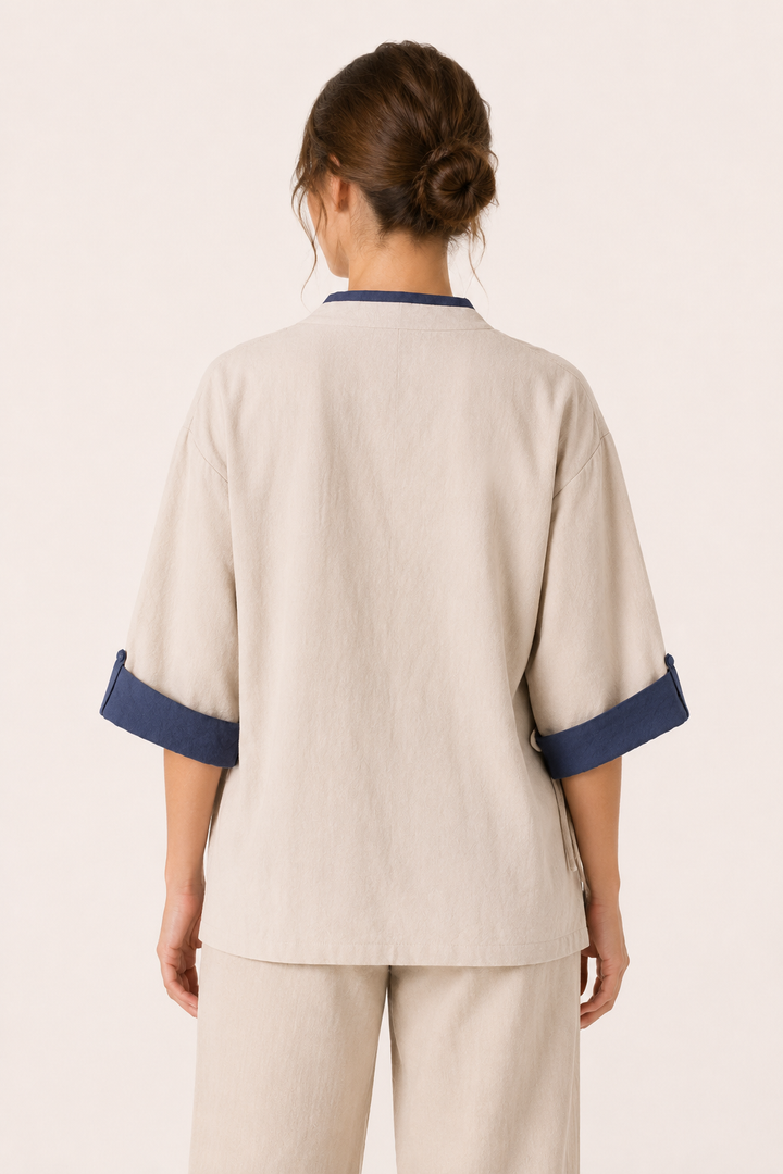 Dames kimono gekruiste blouse met biezen - Frida