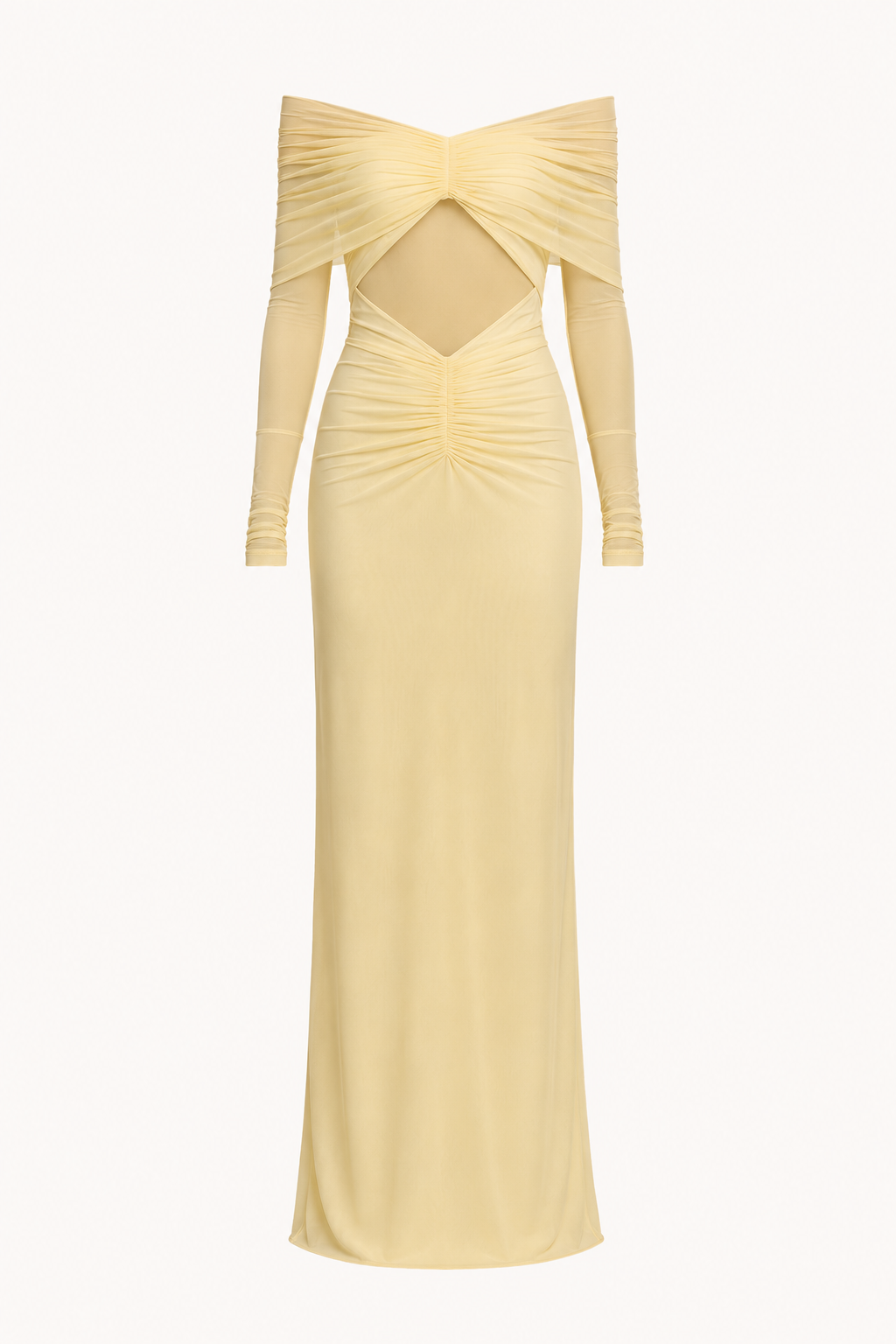 Lange jurk vrouw bruiloft gast blote schouders split taille elegant - Helene
