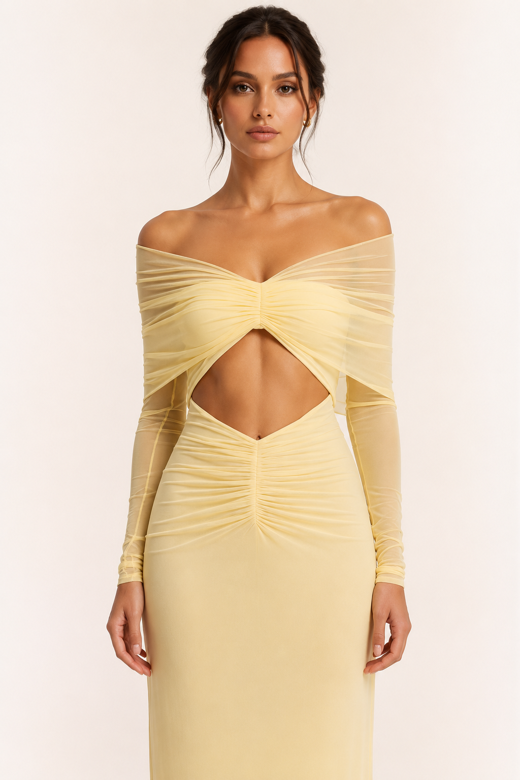 Lange jurk vrouw bruiloft gast blote schouders split taille elegant - Helene