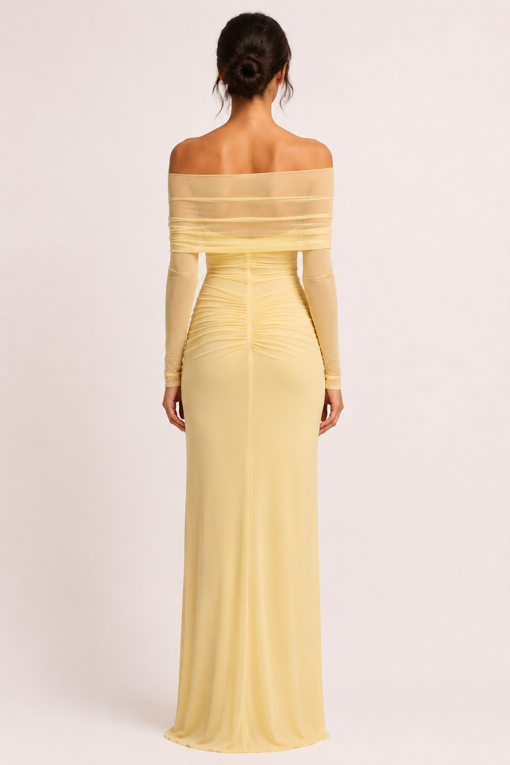 Lange jurk vrouw bruiloft gast blote schouders split taille elegant - Helene