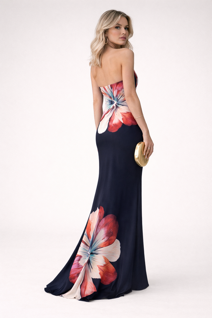 Gebloemde print strapless midi jurk voor dames - Aurora