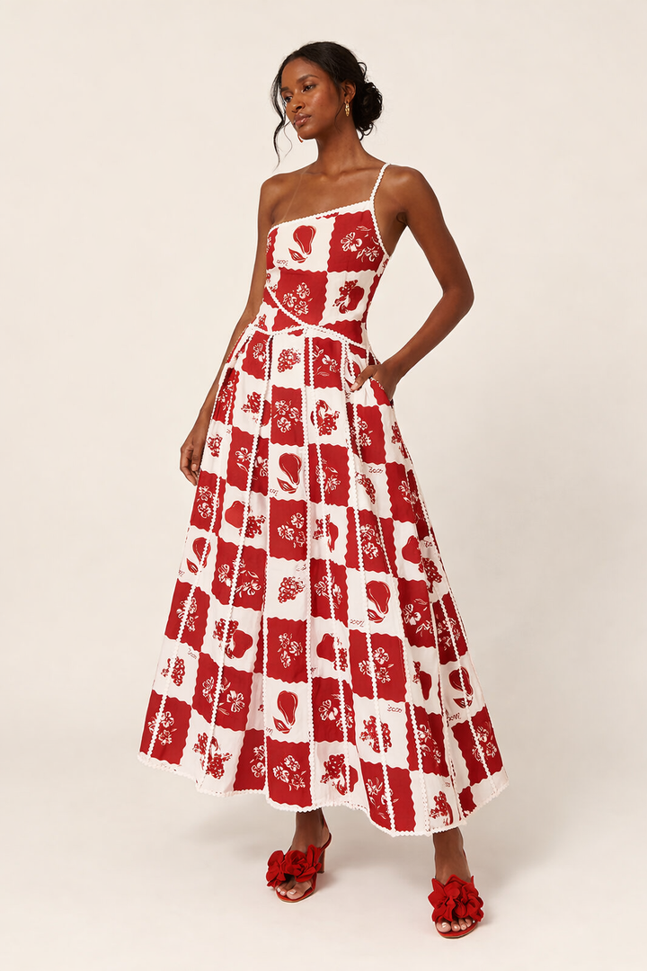 Asymmetrische maxi jurk met bloemendetail voor dames - Savine