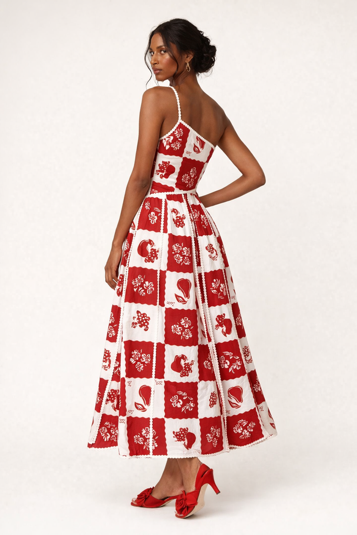 Asymmetrische maxi jurk met bloemendetail voor dames - Savine