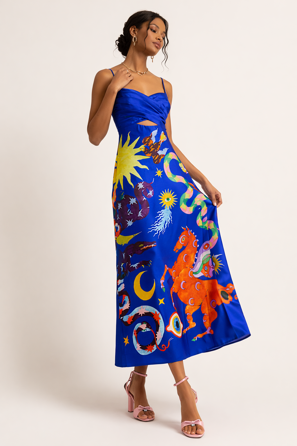 Dames midi-jurk met open rugprint - Olivia
