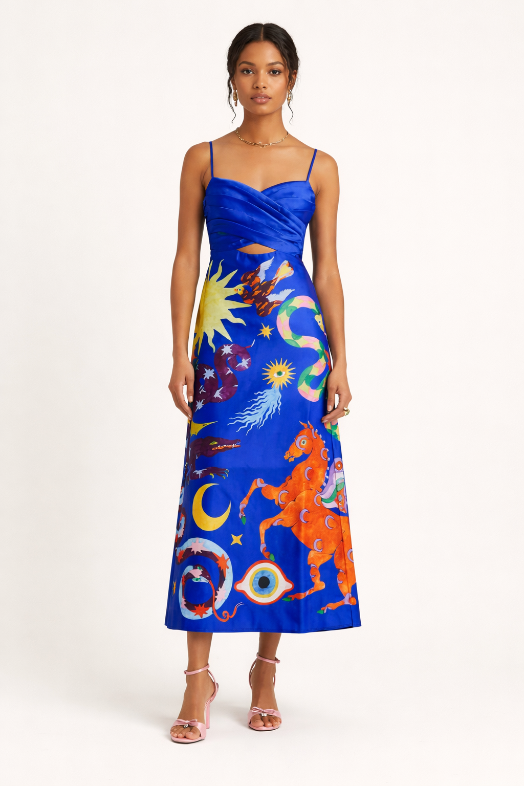 Dames midi-jurk met open rugprint - Olivia