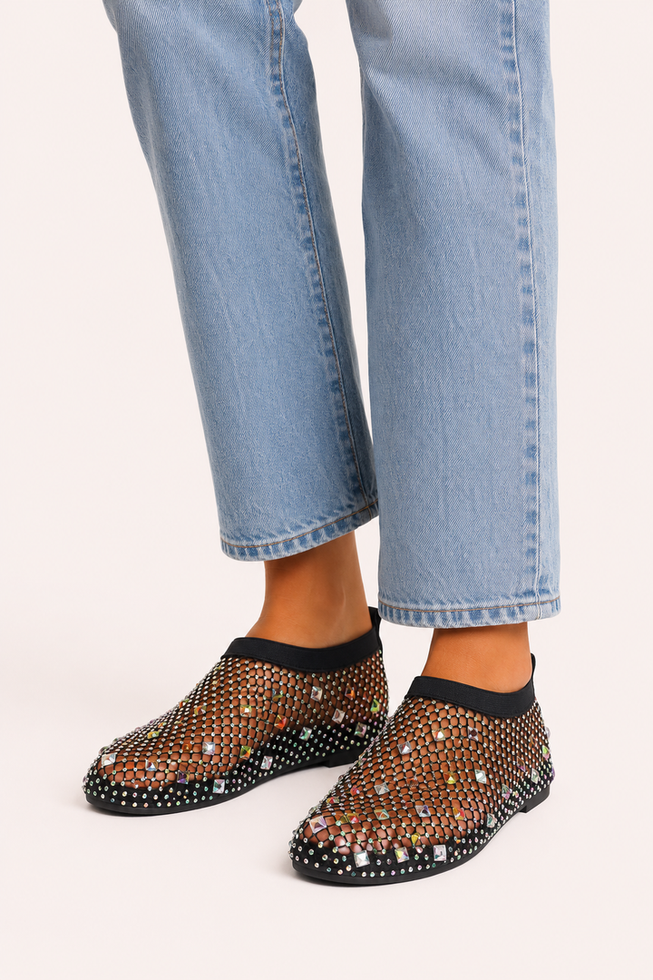 Platte damesschoenen van mesh met strass - Silja