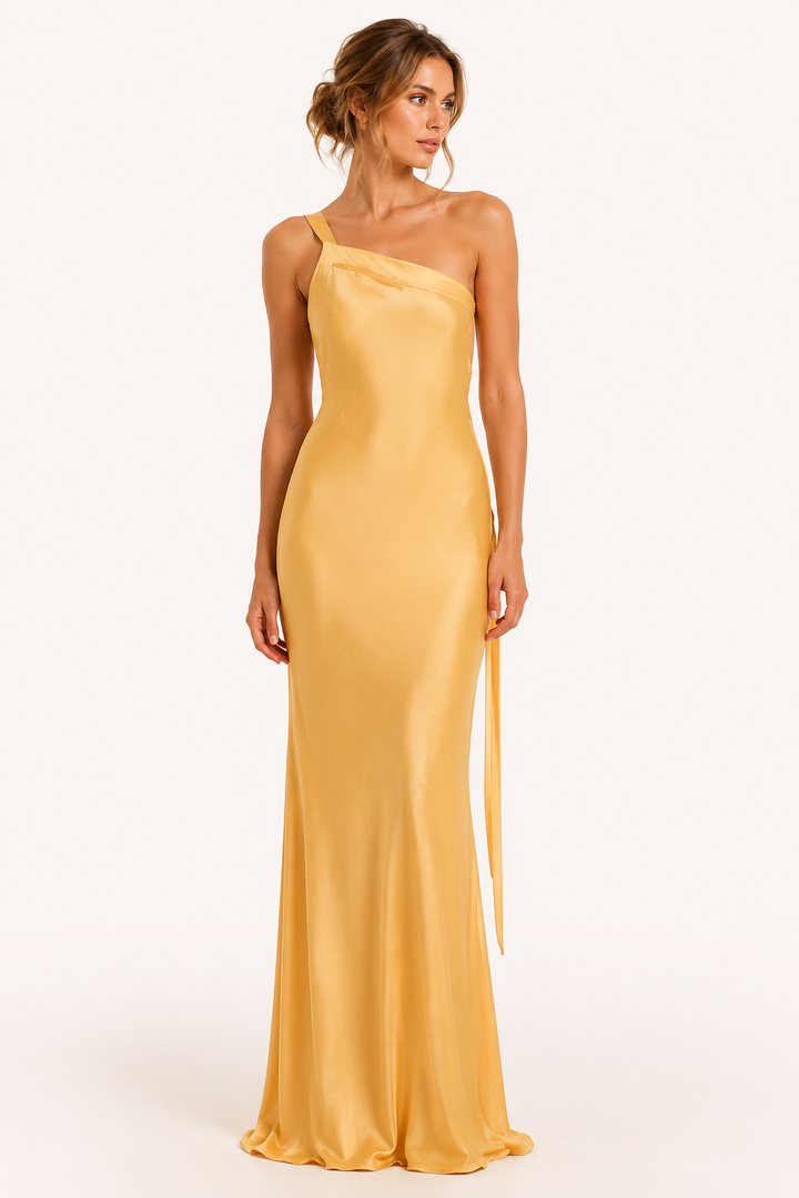 Asymmetrische lange jurk met één schouder - Annelie