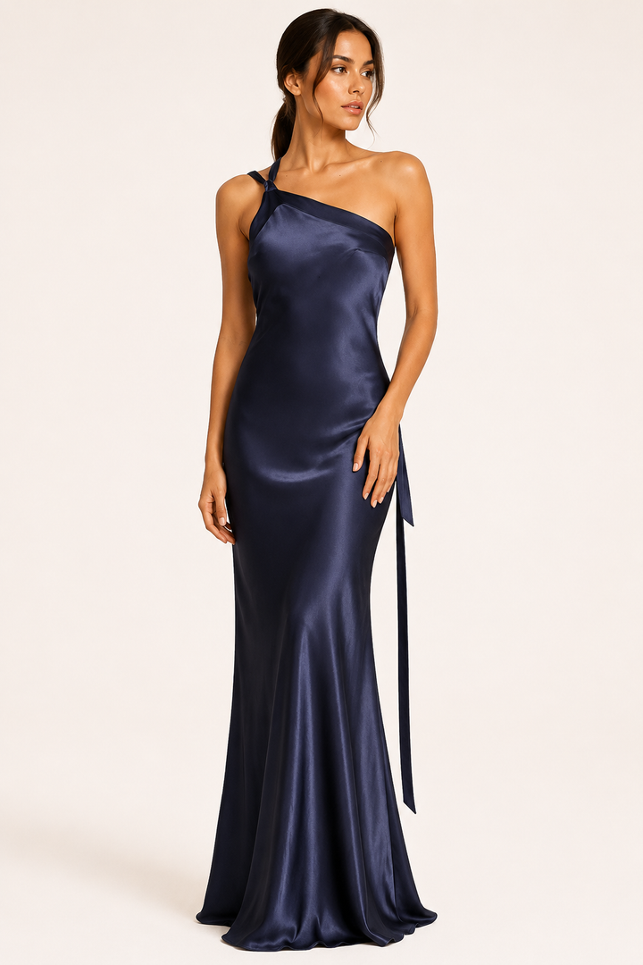 Asymmetrische lange jurk met één schouder - Annelie
