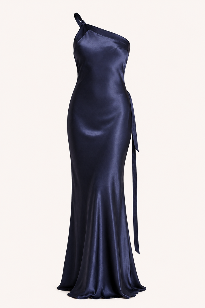 Asymmetrische lange jurk met één schouder - Annelie