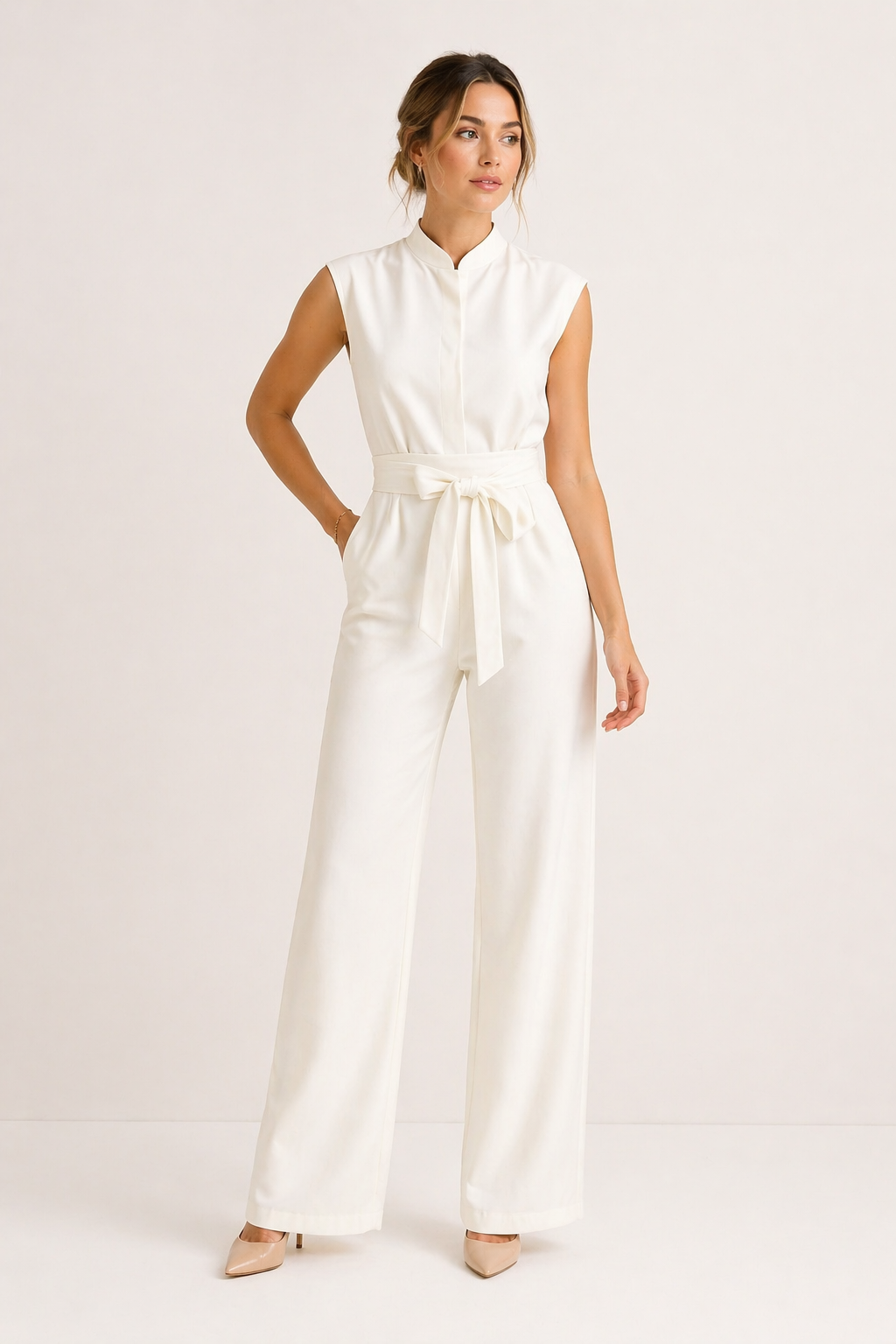 Elegante jumpsuit met brede pijpen en riem voor dames - Marta