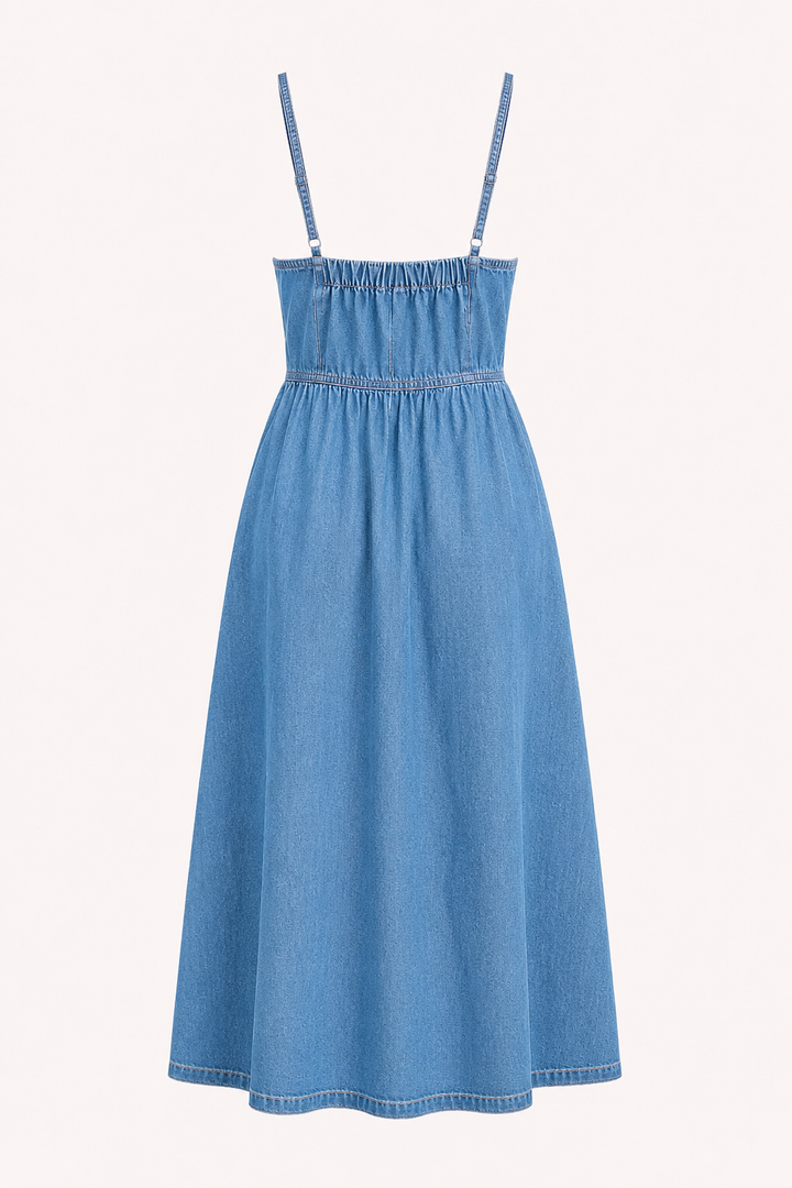 Dames midi denim jurk met knopen - Hanneli