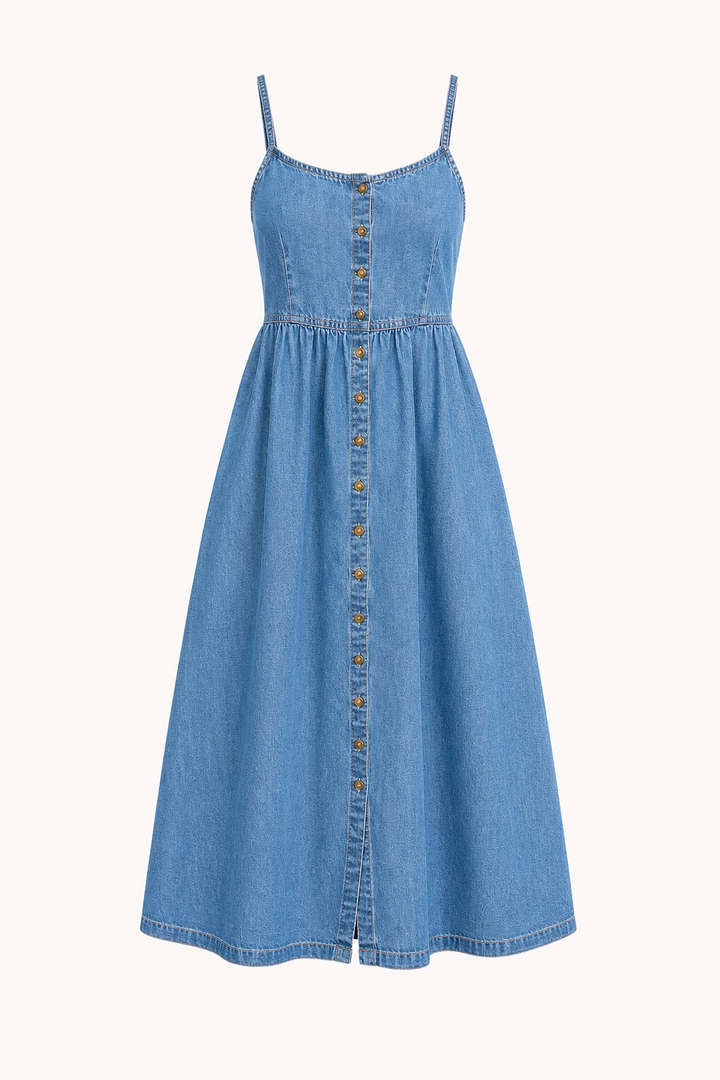 Dames midi denim jurk met knopen - Hanneli