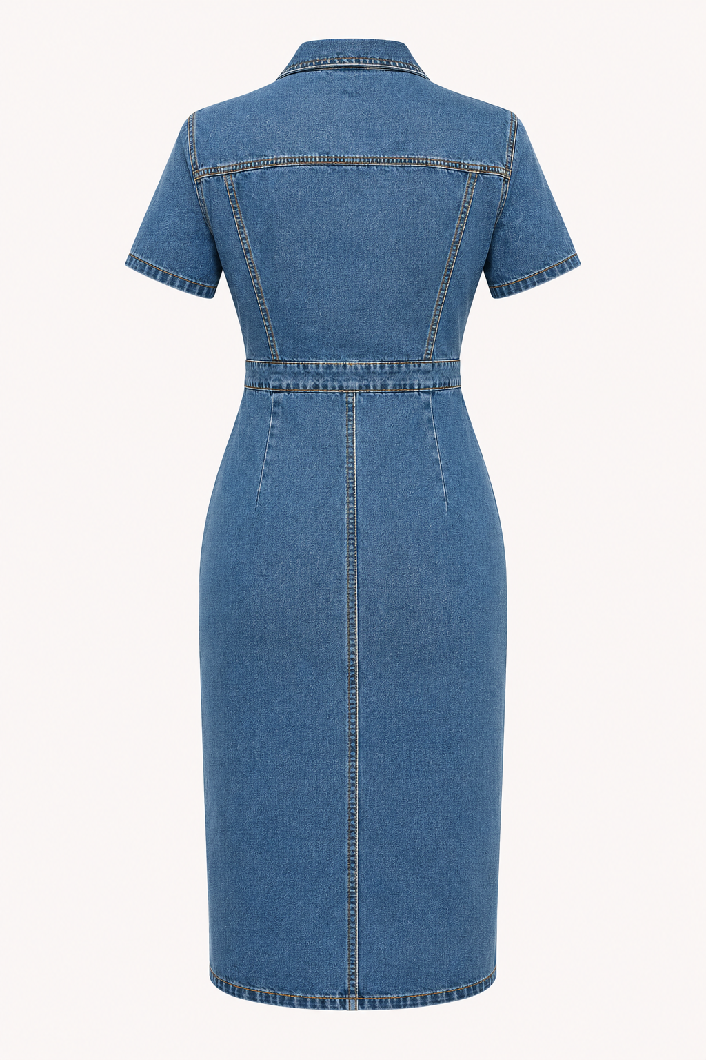 Dames denim midi-jurk met slim fit knopen - Elara
