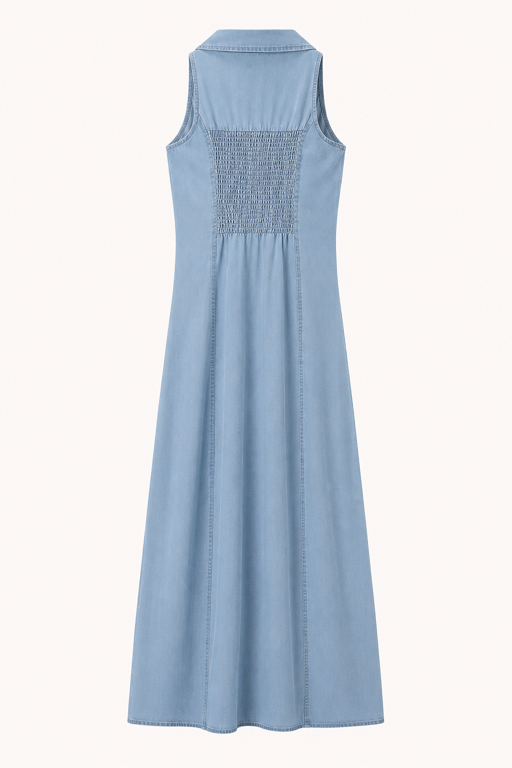 Lange mouwloze denim casual jurk met knoopsluiting - Elara