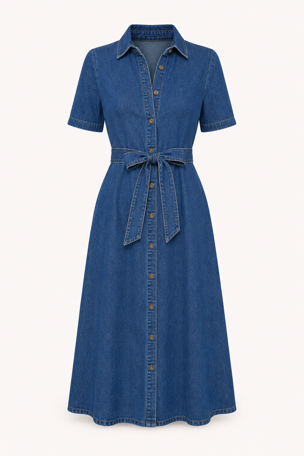 Dames midi-jurk denim casual met riemknopen - Klara