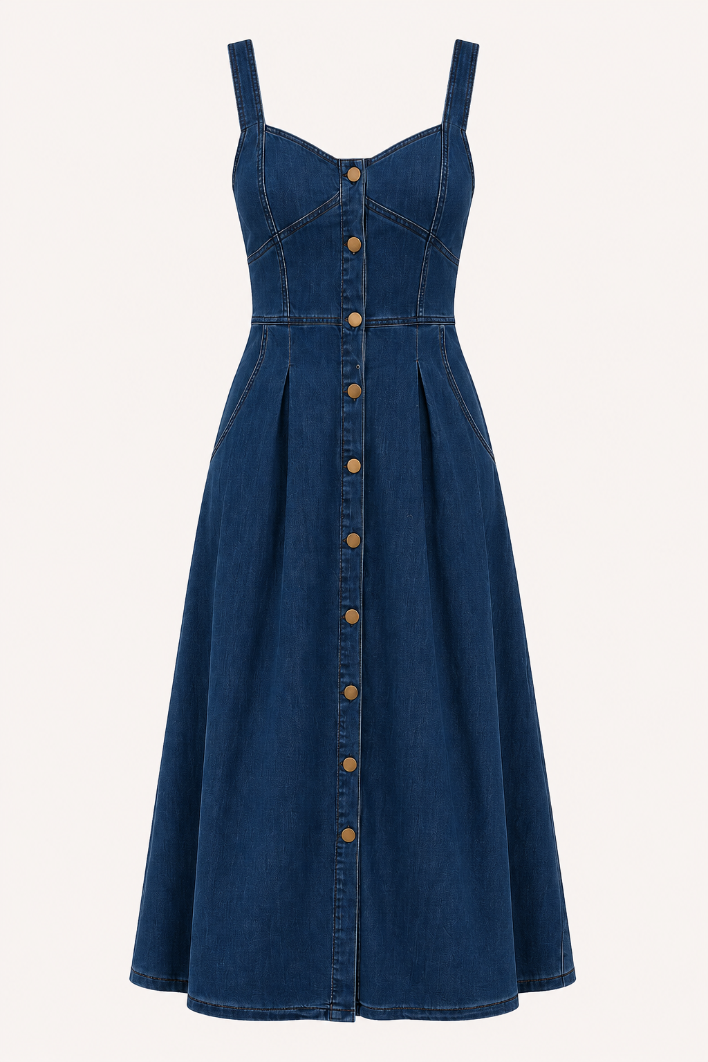 Dames midi-jurk van denim met brede banden - Brigitte