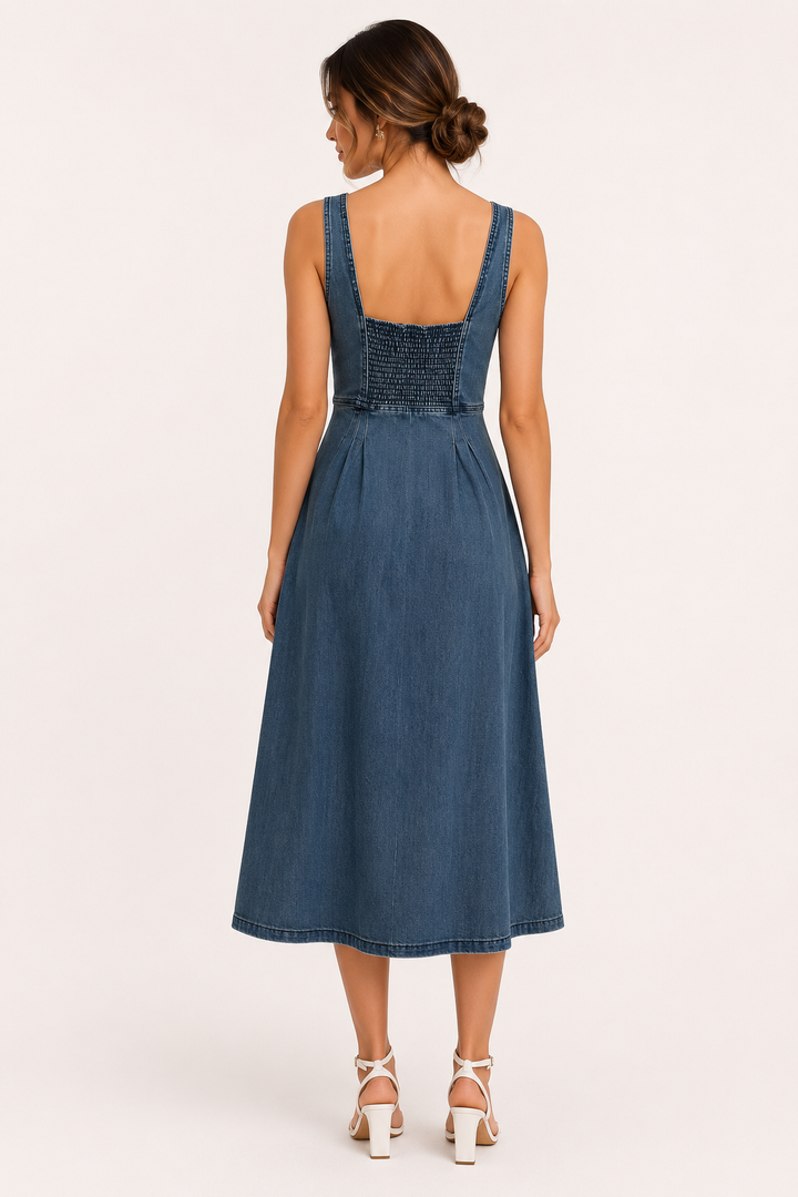 Dames midi-jurk van denim met brede banden - Brigitte