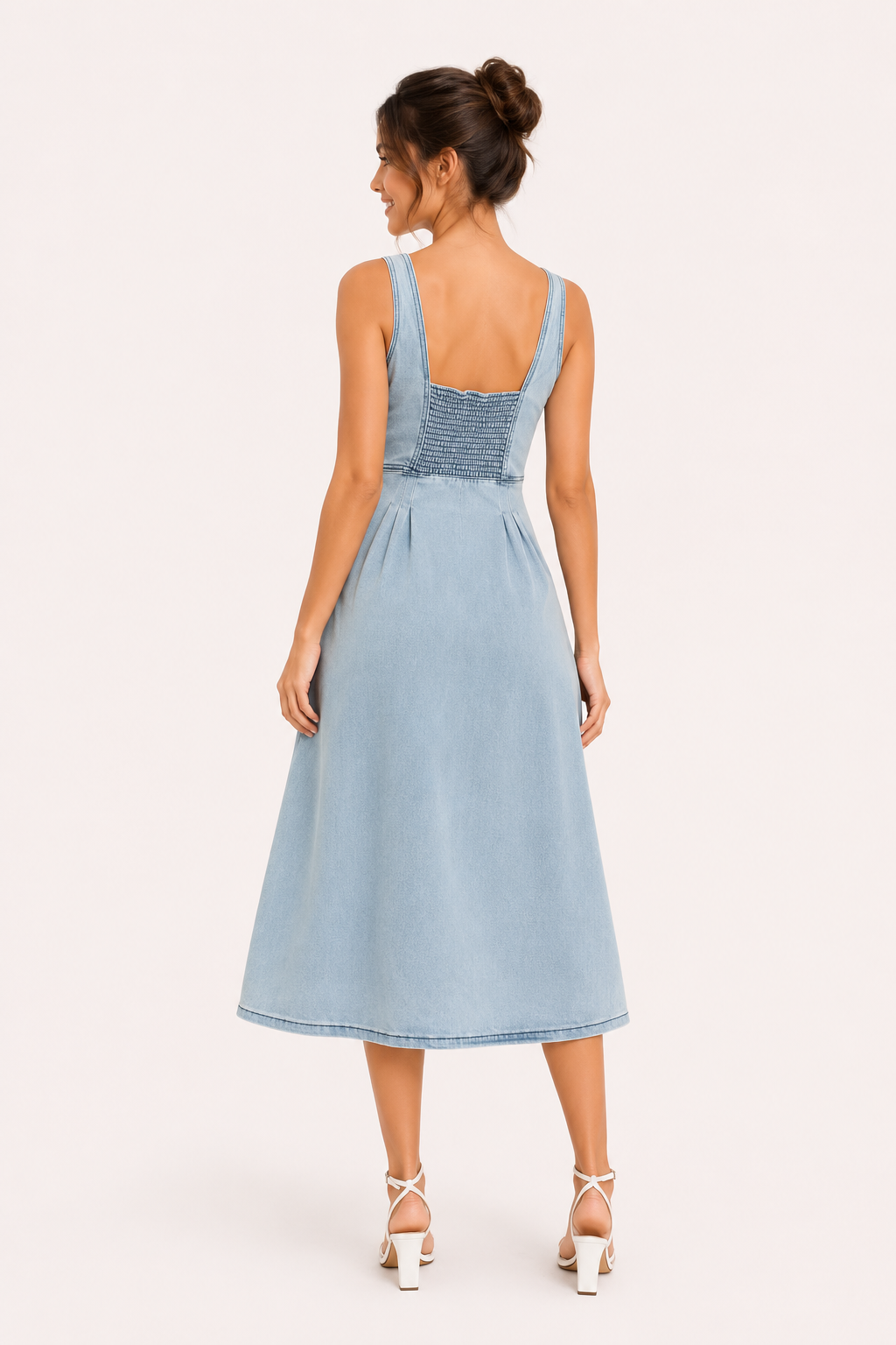 Dames midi-jurk van denim met brede banden - Brigitte