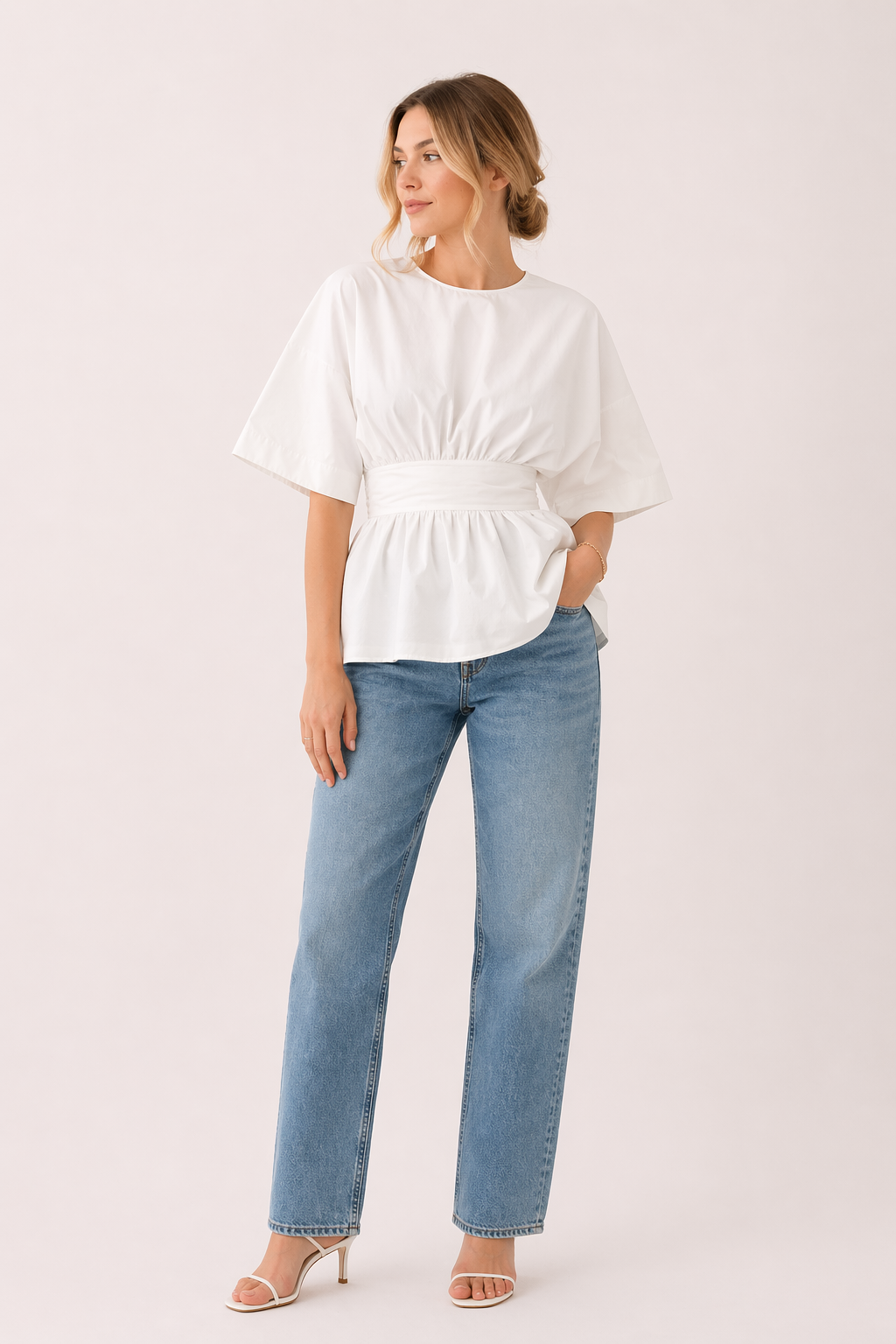 Casual V-halsblouse met wijde mouwen voor dames - Natalia