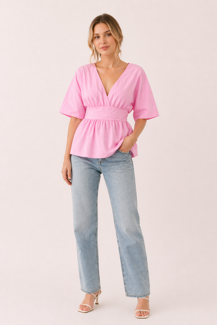 Casual V-halsblouse met wijde mouwen voor dames - Natalia
